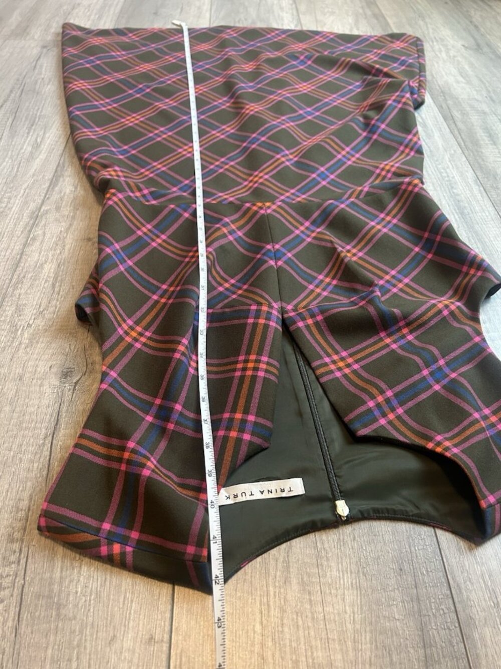 Trina Turk Delightful Dress A Line Plaid Dress Size 10 Brown Pink Wedding Guest - Picture 12 of 16